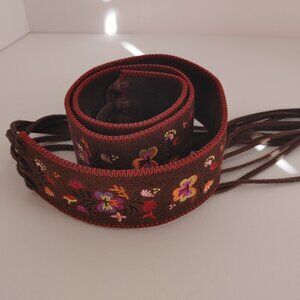 American Eagle Leather Belt - Brown with Tie Closure M/L Floral